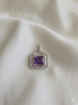 Emerald-Cut Amethyst Halo Pendant