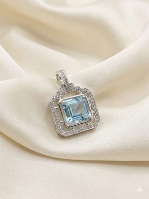 Emerald-Cut Blue Topaz Halo Pendant