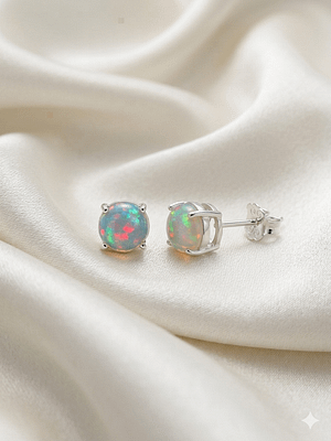 Ethiopian Opal Round Stud Earrings