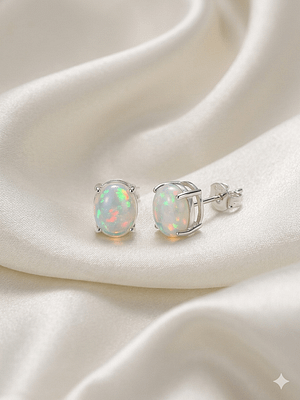Ethiopian Opal Oval Stud Earrings