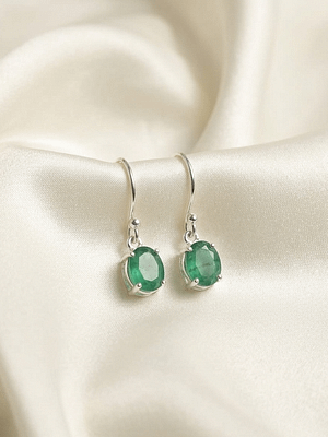 Emerald Solitaire Hanging Earrings