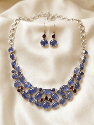 Natural Tanzanite, Ruby & Sapphire Statement Necklace Set