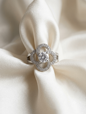 Aquamarine Floral Halo Ring