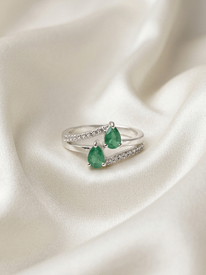 Emerald Double Tear Drop Bypass Ring