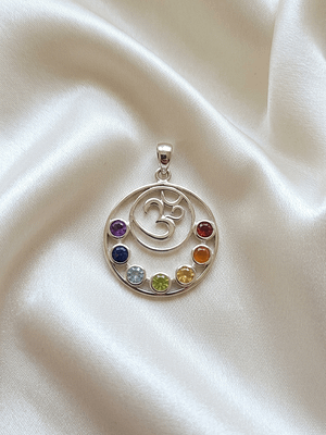 Seven Chakra Om Pendant 925 Sterling Silver Seven Chakra Om Pendant with Genuine Natural Chakra Stones
