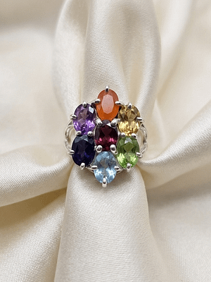 Seven Chakra Floral Gemstone Ring