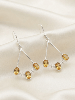 Triple Citrine Hanging Earrings