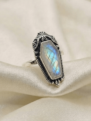 Gothic Rainbow Moonstone Coffin Ring