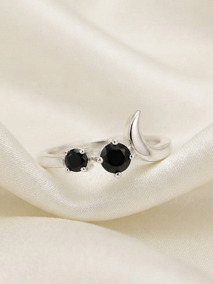 Black Onyx Crescent Moon Ring