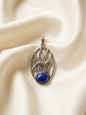 Wolf in Forest Lapis Pendant 925 Sterling Silver Wolf in Forest Lapis Pendant with Genuine Natural Lapis Lazuli