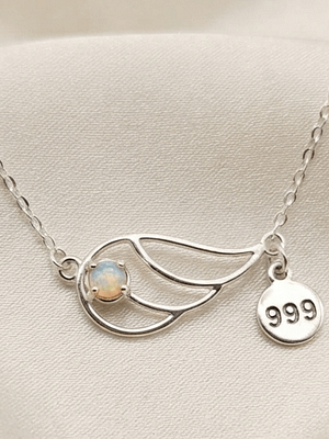 999 Angel Number Wing Necklace with Ethiopian Opal