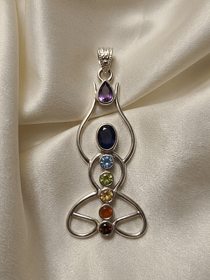 Seven Chakra Meditation Pendant 925 Sterling Silver Seven Chakra Meditation Pendant with Genuine Natural Chakra Stones