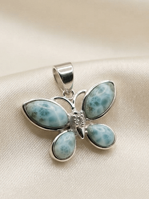 Larimar Butterfly Pendant 925 Sterling Silver Larimar Butterfly Pendant with Genuine Natural Larimar Gemstones