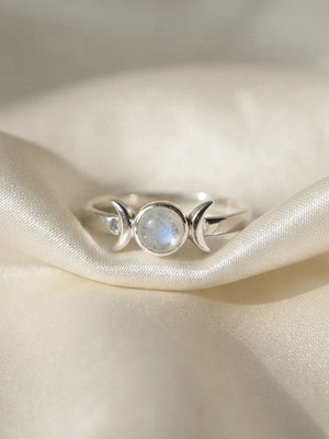 Rainbow Moonstone Crescent Moon Ring