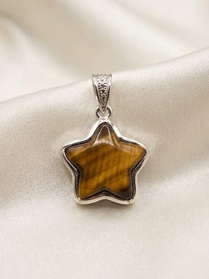 Tiger Eye Star Pendant 925 Sterling Silver Tiger Eye Star Pendant with Genuine Natural Tiger Eye