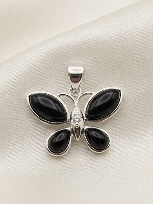 Black Onyx Butterfly Pendant 925 Sterling Silver Black Onyx Butterfly Pendant with Genuine Natural Black Onyx Gemstones