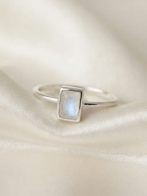 Rainbow Moonstone Bezel Ring