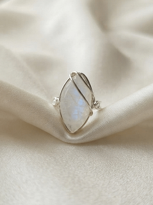 Rainbow Moonstone Wrapped Marquise Ring