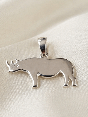 Majestic Rhino Pendant 925 Sterling Silver Majestic Rhino Pendant with Polished Rhinoceros Silhouette