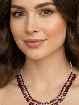 Elegant Red Garnet Fringe Statement Necklace for Women