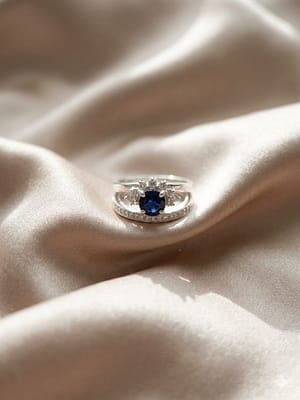 Royal Blue Sapphire Halo Ring Set