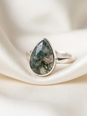 Moss Agate Teardrop Ring