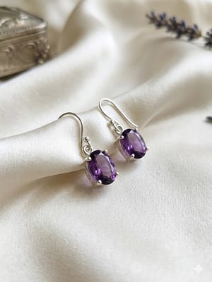 Oval Amethyst Drop Earrings