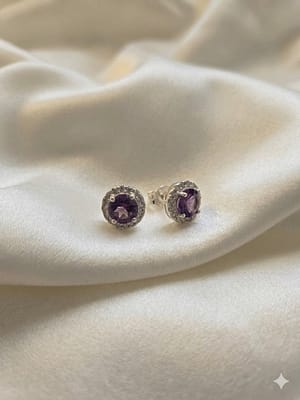 Amethyst Halo Stud Earrings