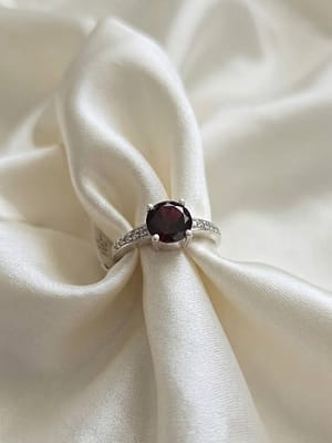 Red Garnet Solitaire Accent Ring