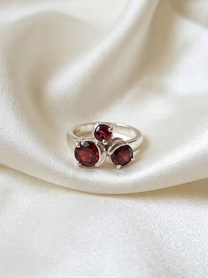 Three-Stone Red Garnet Cluster Ring