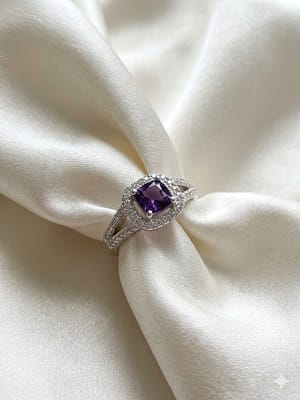 Cushion-Cut Amethyst Halo Ring