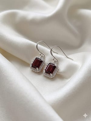 Red Garnet Halo Drop Earrings