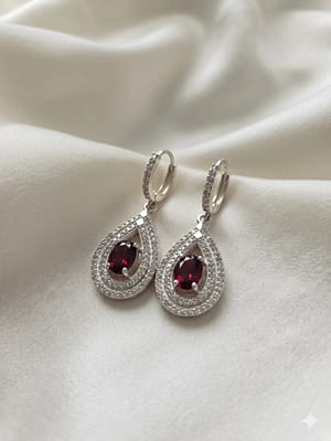 Red Garnet Teardrop Halo Earrings