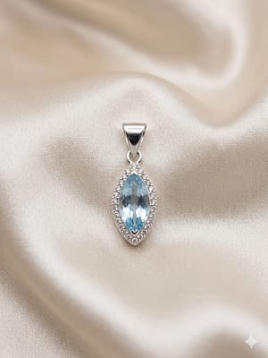 Blue Topaz Marquise Halo Pendant
