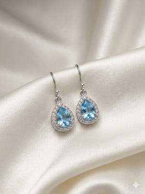Blue Topaz Teardrop Halo Earrings