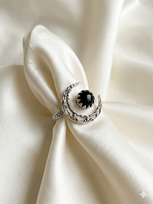 Black Onyx Crescent Moon Ring