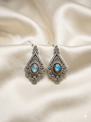 Vintage Filigree Labradorite Drop Earrings
