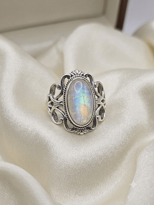 Rainbow Moonstone Vintage Filigree Ring