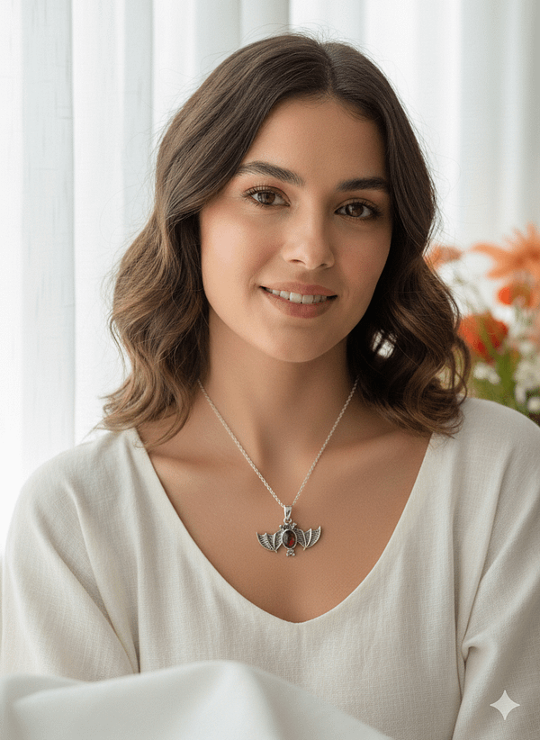 Red Garnet Bat Pendant