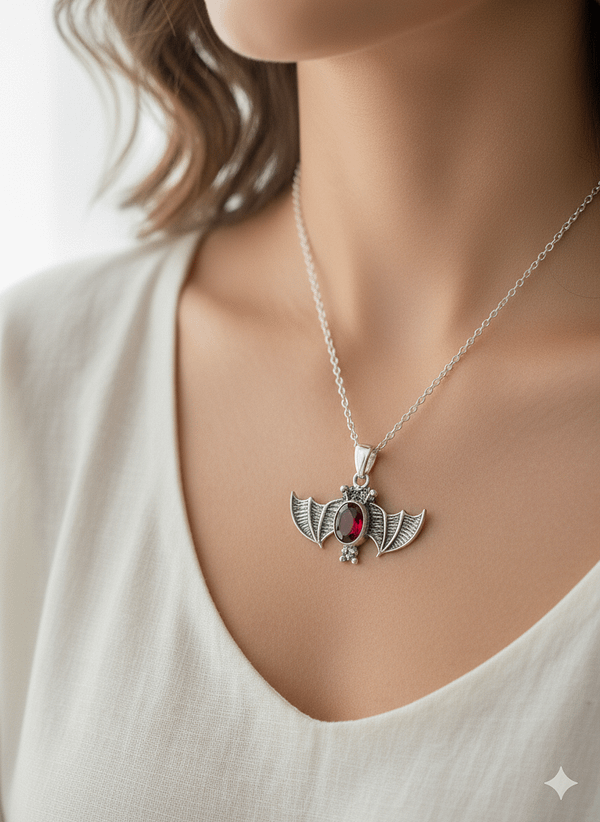 Red Garnet Bat Pendant
